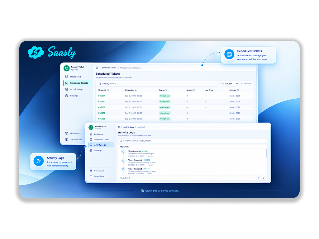Reopen Ticket by Saasly App Integration with Zendesk Support